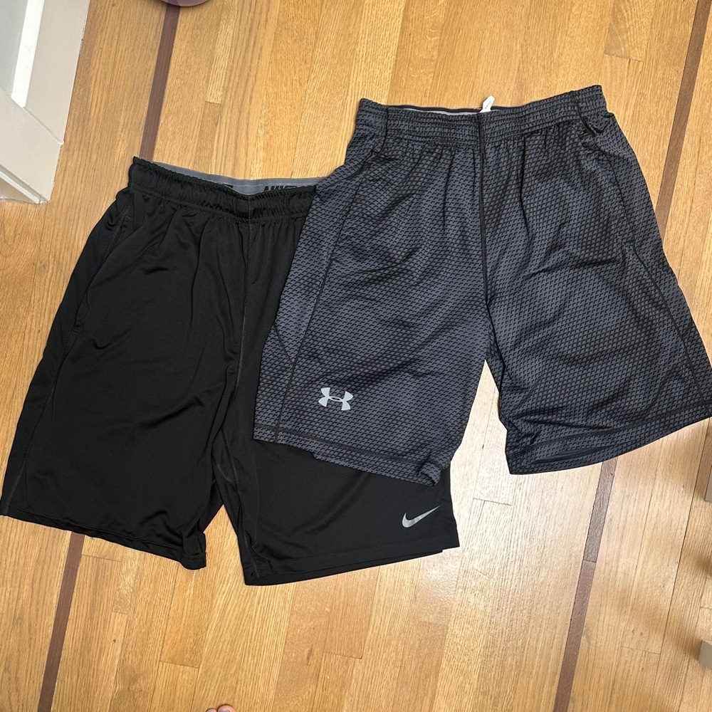 Nike and Under Armour Men's Black and Gray Athletic Shorts